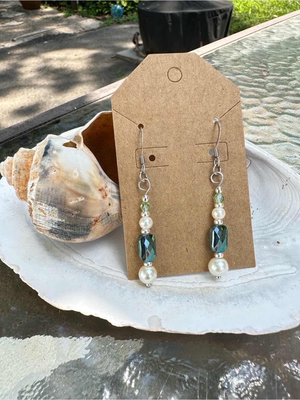 Blue Teal Drop Earrings | Iridescent Dangle Handcrafted 2 inch